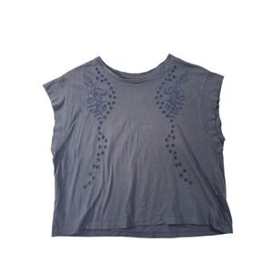 Unit Womens XL Charcoal Gray Floral Embroidered Eyelet Sleeveless Muscle Tee